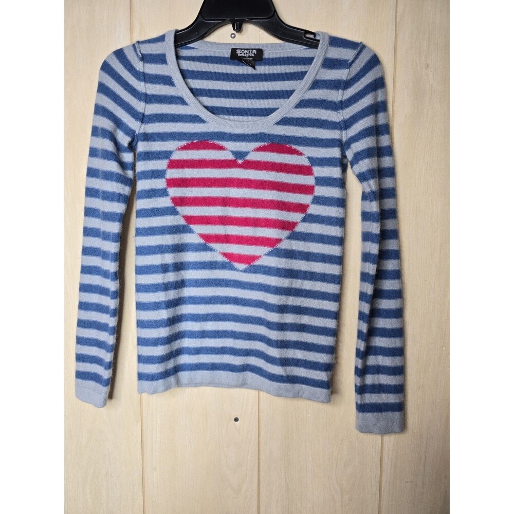 Sonia Rykiel for Sutton Studio | SMALL | 100% Cashmere Striped Heart Sweater